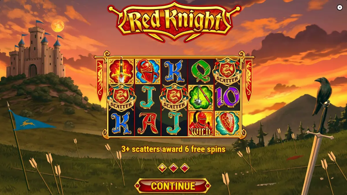 Tampilan visual slot Red Knight dengan latar belakang kastil yang terbakar