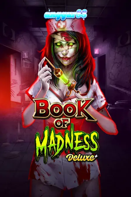 Tampilan visual slot Book of Madness Deluxe dengan tema rumah sakit jiwa yang mencekam.